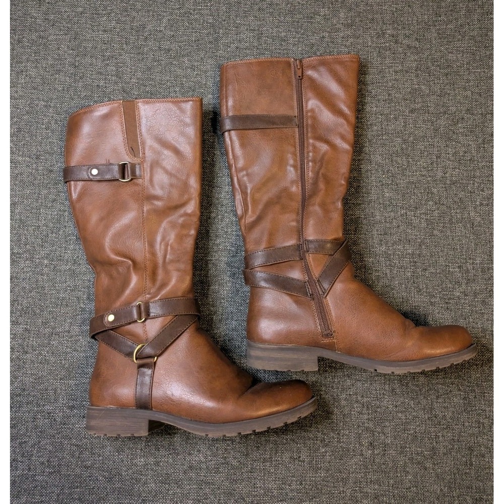 Natural Soul Bridget Brown Knee High Harness Riding Boots Women's Size 8.5